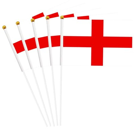England Flaggen auf Stäbchen, kleine Englisch Handflagge mit Stangen, für Nationalfeiertag, Parade, Sport, Party-Dekorationen (20 Stück)