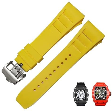 INFRI Cinturino per orologio in gomma siliconica per cinturino per orologio da uomo serie RICHARD MILLE RM011 Accessori nastro in silicone 25-20mm(Yellow,25mm Rose Gold)
