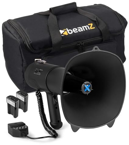 VONYX MEG090 Pack Mégaphone 90W - avec 2X Batteries Rechargeables MRB12 et Sac de Transport, Portée 1,4 km, Micro Main, Bluetooth & Lecteur MP3, Idéal pour Manifestations et Matchs Sportifs