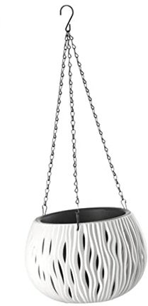 Yardwe Hangable Basket Flowerpot Ceiling Hanging Flower Pot for Small to Medium Plants White Woven Plastic