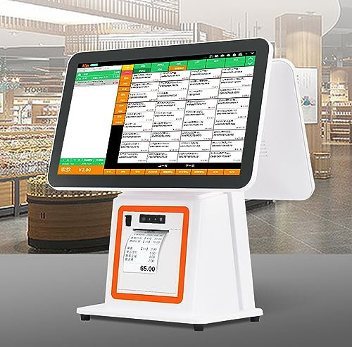 IUBGFTO Registrierkasse, Registrierkasse mit Touchscreen 15, DDR3 4G, 64G SSD Win7, Doppelbildschirm-Touch-Bestellkasse