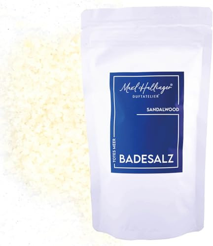 Hallingers Genuss Manufaktur Badesalze Geschenk - Badezusatz mit Totes Meer Badesalz Edition Maxl Hallinger, Badekristalle Fußbad Sandalwood, Geschenkidee für Frauen Männer