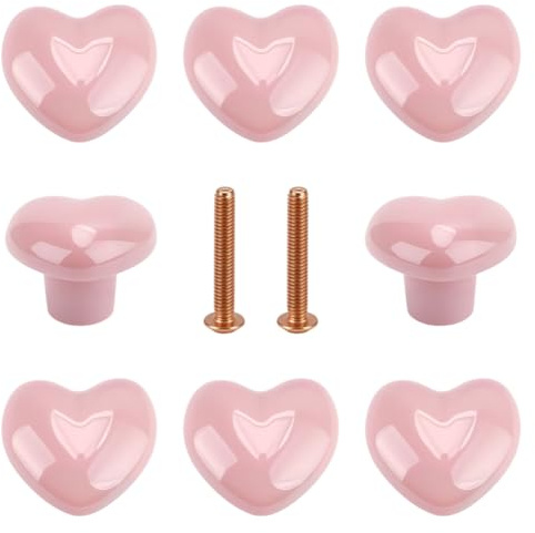 GOMAKERER 12 set Manopole per Mobili, Pomelli per Cassetti e Credenze Da Cucina A Forma di Cuore Rosa In Lega per Armadietti, Guardaroba, Bagno, 36x40.5x31mm