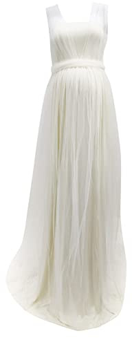 Generisch Umstandsbrautkleid Damen Umstandskleid, ärmellos, Requisiten, Fotografie, Schwangere, Umstandskleid, festes Tüll-Prinzessinkleid Damen Trachtenrock (Beige, L)
