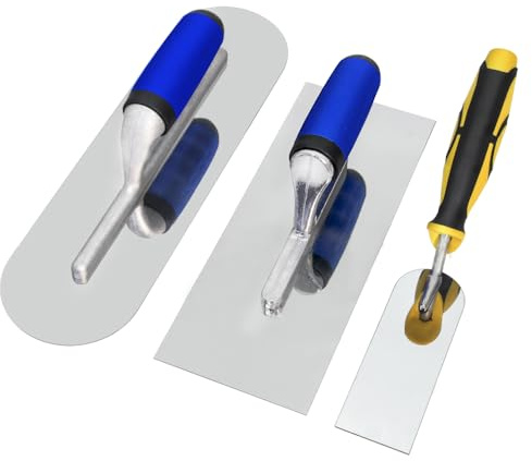 Concrete Tools Set Stainless Steel Flat Finishing Trowel (11 x 4.3) and Pool Trowel (14 x 4) and Margin Trowel (6 x 2) Drywall Cement Plastering Masonry Construction Hand Kit