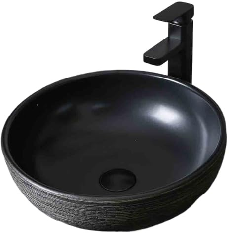 YHxFlux Lavandino Bagno Lavandino da appoggio rotondoLavabo da Esterno e internoBagno da patioCeramica con Accessori Lavabo da Appoggio