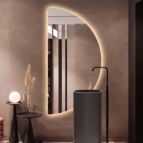 Specchio a mezzaluna retroilluminato a LED da 120 cm, con illuminazione dimmerabile, anti-appannamento, HD, per il bagno e la casa, elegante specchio da parete da 100 cm (curva a sinistra)