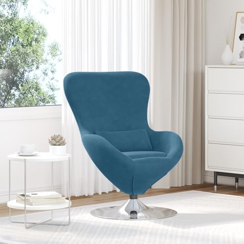 Qnhdfrt Blauer Samt Drehsessel Modern Loungesessel Rund Blau Matt für Wohnzimmer mit Drehfunktion Bequem und Robust Max 120 kg Traglast