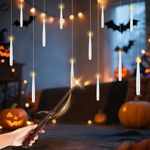 Yoedge Schwebende Kerzen 12 Stück mit Zauberstab - LED Fliegende Kerzen mit Zauberstab Fernbedienung, Batteriebetrieben, Flammenlose, 6H Timer, Floating Candles für Party, Weihnachten, Halloween Deko