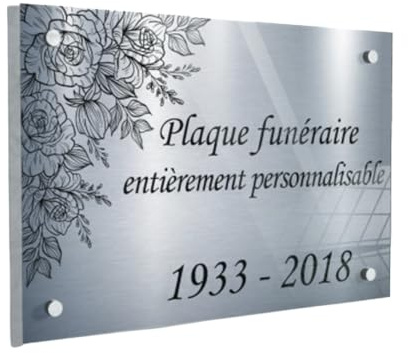GRAVURE CONCEPT Personalisierte Gedenktafel aus Troglass – Grabplatte für Grabstein oder Urnengrab – Farbe, Motiv und Größe individuell wählbar (Hintergrund Silber - 30 x 40 cm)
