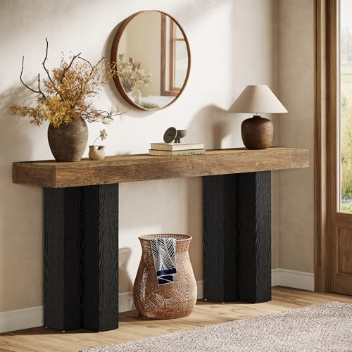Tribesigns Table Console de 160 cm pour entrée, Table d'entrée de Style Fermier avec Pieds Robustes, Console étroite et Longue derrière Le canapé pour Salon, Couloir, Hall d'entrée, Brun Rustique