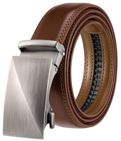 Meng Jiaran Men's Belt Brown Leather Ratchet Belt, Trim to Fit