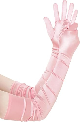 BABEYOND Satin Handschuhe für Damen Ellbogenhandschuhe Flapper Handschuhe 1920er Accessoires für Great Gatsby-Partys Opernbesuche Bälle Geburtstagsfeiern Rosa