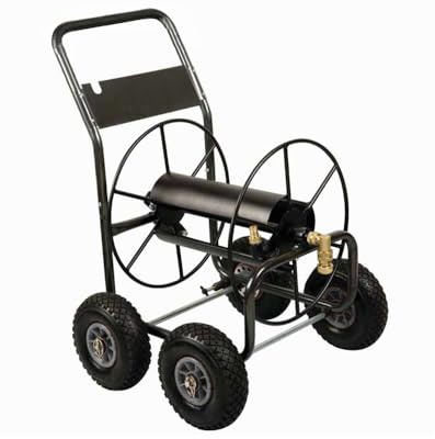 Aurexis Schlauchwagen, 4-Räder, 3/4 Zoll Anschluss, Stahl pulverbeschichtet, Anthrazit, mit Vollgummireifen, für Gartenschläuche bis 110m