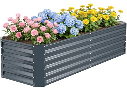 ZORMY 6×2×1.4ft Galvanized Raised Garden Bed Kit, Metal Planter Boxes Outdoor, High Raised Beds for Vegetables, Fruits, and Flowers (IronGrey, 6×2×1.4FT)