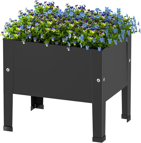 Balkon Hochbeet, Pflanzkasten & Blumenkasten, Pflanzbeet Kräuterbeet Blumenbeet, 41 x 31 x 35 cm, Frühbeet und Gewächshaus für Balkon Garten Terrasse, Schwarz
