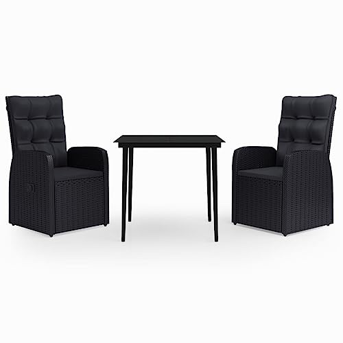 Mokuyary Grupo de comedor de jardín de 3 piezas, con cojín, color negro, mesa de comedor, comedor, impermeable, balcón, terraza, 80 cm, longitud de tafetán M309K491