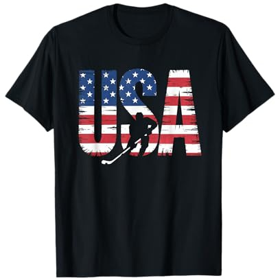Camiseta De Hockey con Bandera Americana para Hombre Y Niña, Camiseta