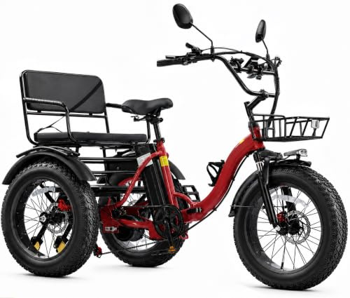 Broobey Adult Electric Tricycle 20-inch Non-Folding/Folding 7-Speed Tricycle with Large Capacity Basket 48V 15Ah/15.6Ah Lithium Battery PAS Miles