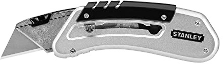 Stanley Sportmesser Quickslide 9-10-810 (145 mm Länge, kompaktes Messer für Beruf & Freizeit, Metallkorpus für maximale Kraftübertragung, Klingenwechsel ohne Werkzeug, mit Gürtelclip), Silber/Schwarz