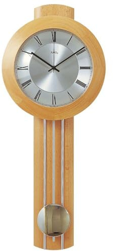 AMS Wanduhr 5132/18 Funk mit Pendel massiv Buche, silberfarbene Applikationen