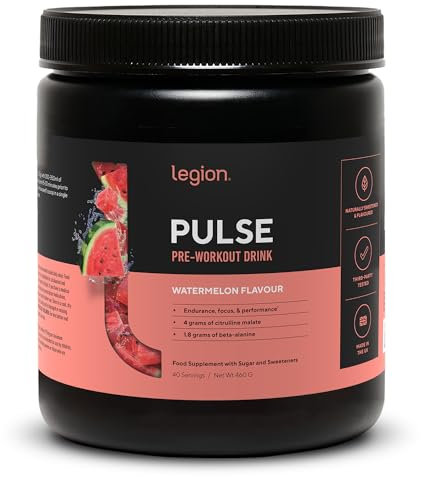 Legion Pulse Pre Workout Supplement - All Natural Nitric Oxide Preworkout Drink to Boost Energy, Creatine Free, Naturally Sweetened, Beta Alanine, Citrulline, (Watermelon)
