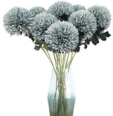 cn-Knight 8pcs Künstliche Blume Pompom,57cm Langer Stiel Seidenpompons,Gänseblümchen Löwenzahn,für Hochzeit,Brautstrauß,Einweihungsgeschenk,Heimdekoration,Tafelaufsatz,Blau