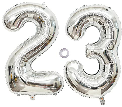 SNOWZAN Ballon 23. Ballon gonflable géant à l'hélium numéro 23 - En argent - Pour fille et garçon - Taille XXL 23 Happy Birthday Chiffre géant pour 23 anniversaire 32 pouces