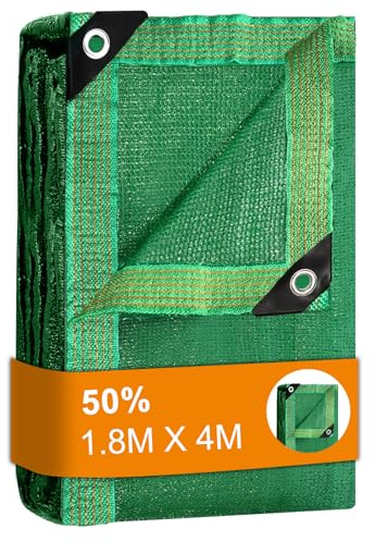 BeGrit Greenhouse Shading Net with Grommets Pergola Shading Netting 50% Shading Rate UV Resistant Sunblock Shade Cloth Greenhouse Shading Blinds for Garden Flower Plant Green (1.8m X 4m)
