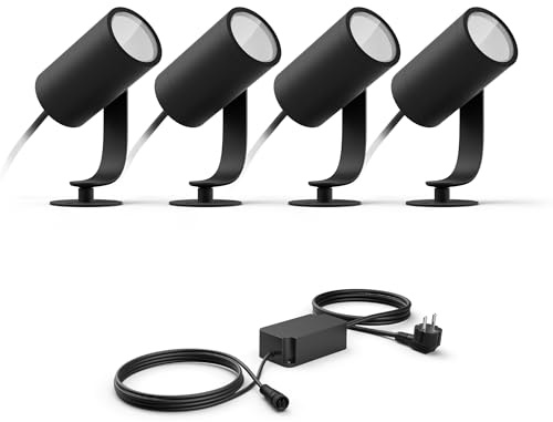 Philips Hue Lily Basis set mit 4 Gartenstrahler (Anthrazit) - Weißes und Farbiges Licht - inkl. 1 Stromkabel - Gartenbeleuchtung - Hue White and Color Ambiance