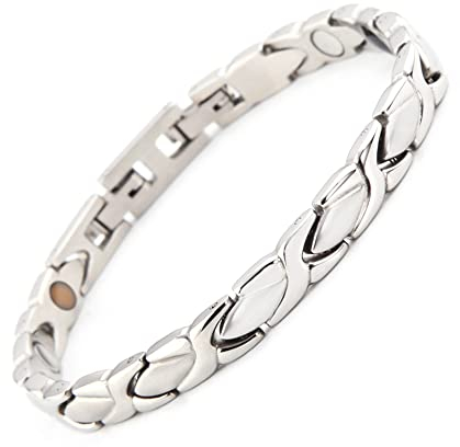 はち HAQI Magnetarmband Frauen Magnetische Armbänder Titan Magnetfeldtherapie Magnetschmuck aus Germanium für Damen X-förmige Verbindung 5-Elemental Leistungsstarkes Magnetarmband (Silber)