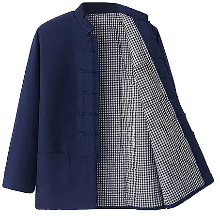 G-LIKE Chinesische Herren Steppweste Wattejacke – Traditionelle Kleidung Gepolsterte Jacke Tai Chi Uniform Tang Stil Winter Freizeitkleidung Hausmantel für Männer - Baumwolle (Dunkelblau, L)