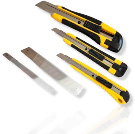 ANTEVIA - lot de 3 cutters 18mm et 9mm + 20 lames de rechange | Avec grip| Lames sécable en 7 segments | Robuste et ergonomique (Snife snap)