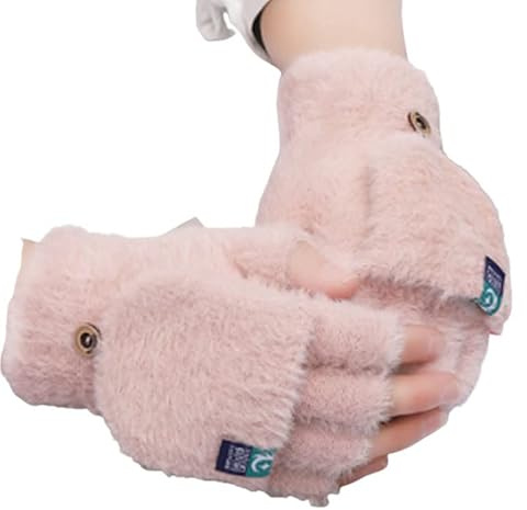 YLYMWJ Winter Knitted Convertible Fingerless Gloves for Women Girls Fluffy Warm Flip Top Mittens Flexible Wool Cotton Thermal Gloves
