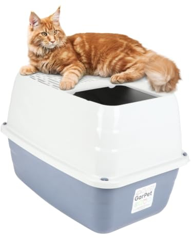 Hop In Katzenklo XXL große Katzen Katzenklo hoher Rand Katzentoilette Hoch Hop In Katzen Klo Einstieg von Oben Haubentoilette Top Entry Katzen WC geschlossen