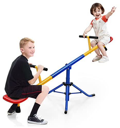 HONEY JOY Kids Seesaw Teeter Totter, 2-Person Heavy Duty Metal Playground Equipment for Backyard, 360 Degree Rotation Fun for Toddlers Boys Girls Age 3-8, Teeter Totter for Kids Outdoor(Metal Blue)