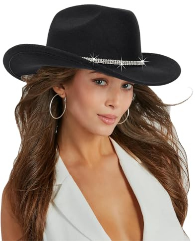 INOGIH Women Men Western Cowboy Cowgirl Hat Fedora with Pull-on Closure Outdoor Wide Brim Fedora Hat