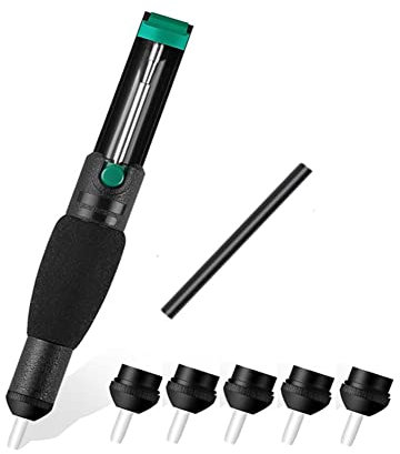 Muuisndjaq Double Ring Desoldering Suction Pump Plastic Powerful Solder Suction Vacuum Sucker Desolder with Extra 5 Nozzles