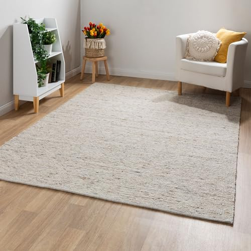 Steffensmeier Handwebteppich Landshut exklusiv | Wolle (Schurwolle) gewalkt, Natur, handgewebt, Größe: 130x190 cm Wohnzimmer und Schlafzimmer