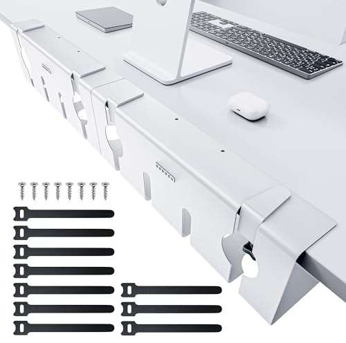NODOCA Gestión de Cables Debajo del Escritorio, Pasacables Blanco, Ocultador de Cables, Sin Taladrar, Escritorio para Organizar Cables y Regletas, 43 cm, Blanco (Juego de 2)