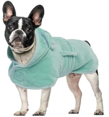 OUOBOB Hunde Trockenmantel S Grün – Mikrofaser Schnelltrocknend mit Kapuze & verstellbarem Bauchgurt – Ideal für Dackel, Yorkie, Chihuahua und andere kleine Hunde