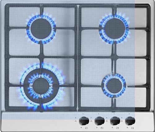Gas Hob,Built-in Stainless Steel Gas Hob 4 burners with Flame Failure Protection,Cast iron grille,Power cable110cm/43in,Cast Iron Pan Support,LPG/NG Kit,60cm x 51cm
