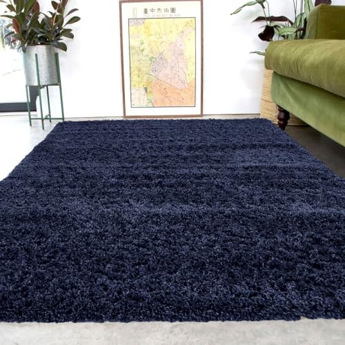 Super Soft Shaggy Living Room Navy Area Rugs Luxury High Pile Fluffy Modern Durable Thick Bedroom Rug Plush Carpet Shag Nursery Mat Comfort Hallway Rugs Large 160cm x 230cm