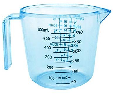 Vasos medidores de plástico multimedición, herramienta de cocción para hornear, líquidos, contenedor azul, 600 ml
