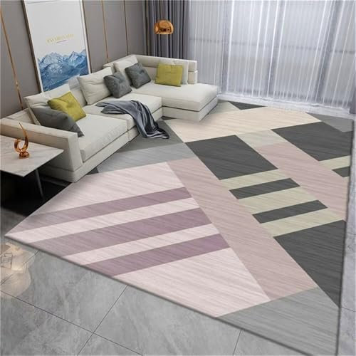RUGMRZ Garten Teppich Antirutsch Rosa grau geometrisches Design Balkon Schalldämmung Nicht verformen Bettvorleger Schlafzimmer rutschfest Camping Für Draußen 120X200CM