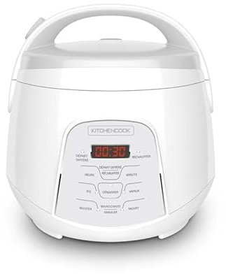 Kitchencook - Cuiseur à Riz 2.2l - Panier Vapeur Intégré - 400w - 4 Menus De Cuisson Automatique - Départ Différé - Blanc