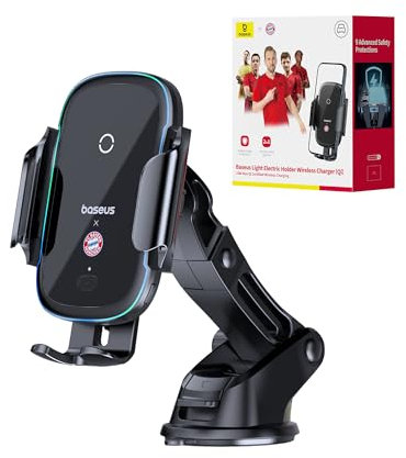 Baseus Qi KFZ-Handyhalterung, kabelloses Ladegerät, 15 W schnellste Ladegeschwindigkeit, automatische Klemmung und EIN-klick-Entriegelung, Aufladen passend für iPhone 16 Pro Max 15 Plus 14 13 12,