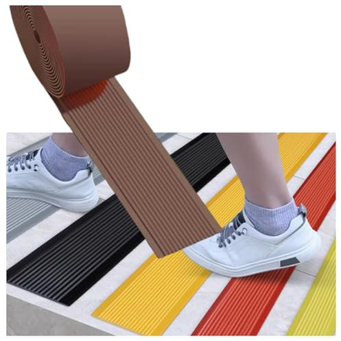 XYUERU PVC-Treppenkanten, Selbstklebende Anti-Rutsch-Streifen for Treppen, Kantenschutz for Treppenstufen, Anti-Rutsch-Streifen for Stufen und Rampen(Brown,10cm)