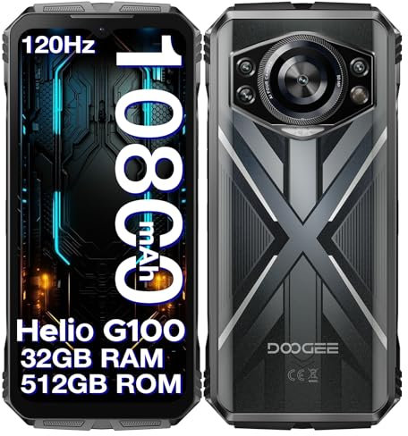 DOOGEE S cyber Pro Rugged Smartphone, 32(12+20)GB+512GB Helio G100, 10800mAh/33W 6,6 FHD+ 120Hz Smartphone Rugged, 50MP+32MP Telefono Indistruttibile, Android 14, IP68/IP69K/Dual SIM/NFC/OTG, Argento