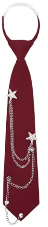 Mantieqingway Cravate pour homme et femme avec chaîne en métal punk pré-nouée réglable noire pour uniforme, école, accessoire de chemise, Forme d'étoile - argenté/bordeaux, Medium